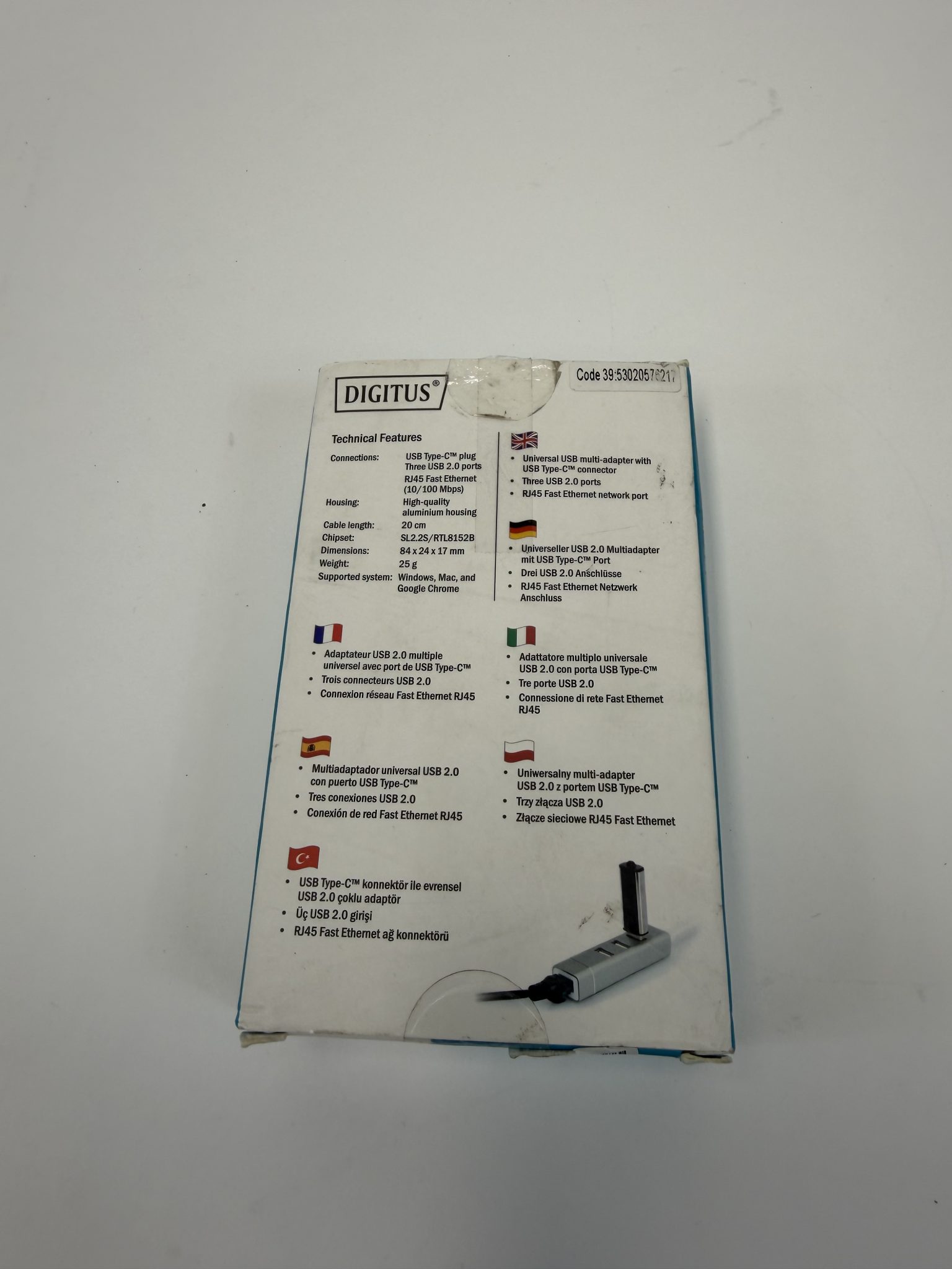 Digitus USB-C šakotuvas su LAN adapteriu